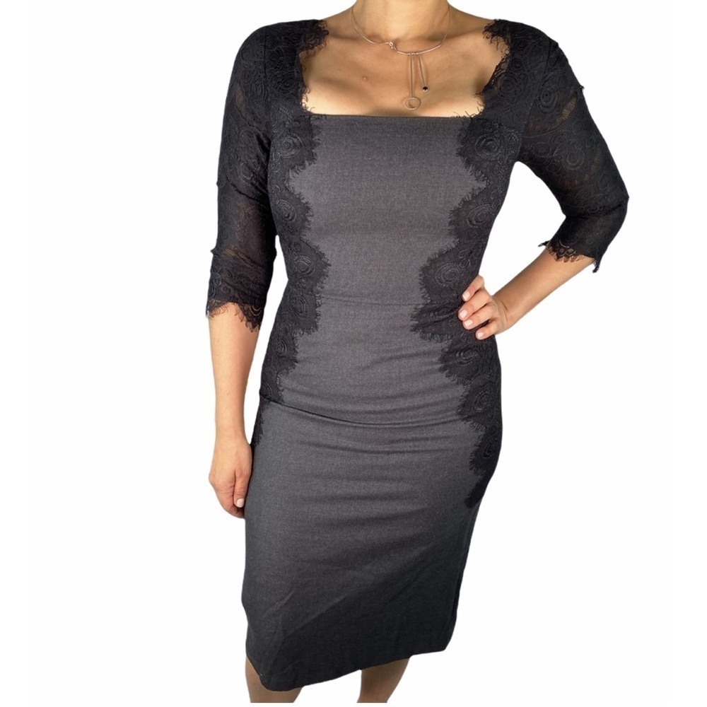 Tory Burch Grey and Black Lace Wool Dress